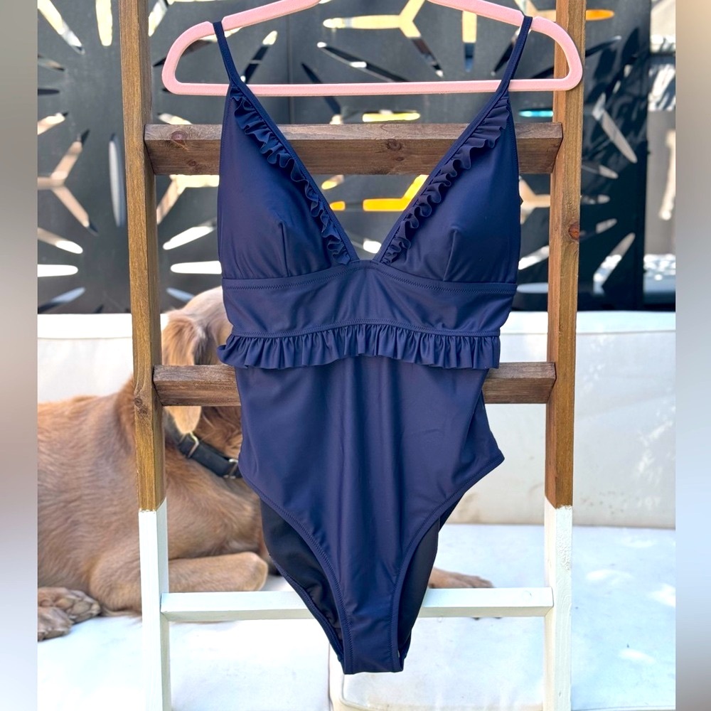 J.Crew NWT Navy one piece Swimsuit ruffles - Picture 3 of 13